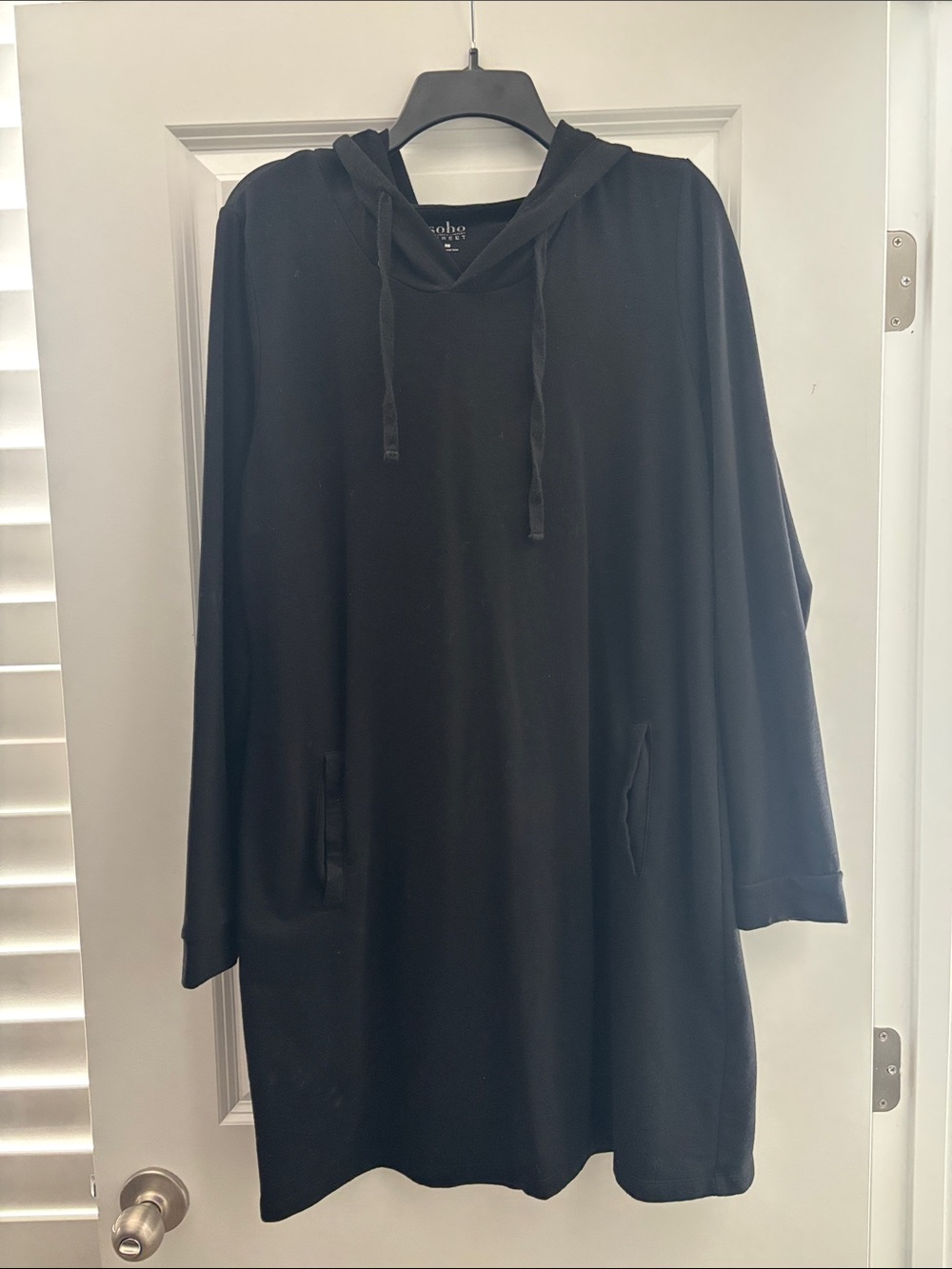 Black Hooded Crewneck Tunic Sweater Dress